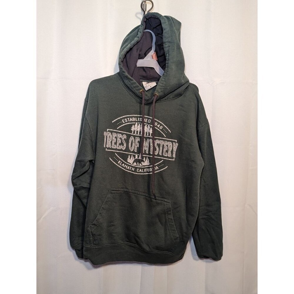 TREES OF MYSTERY Pullover Hoodie Sweatshirt Unisex Size Small Green Heavyweight